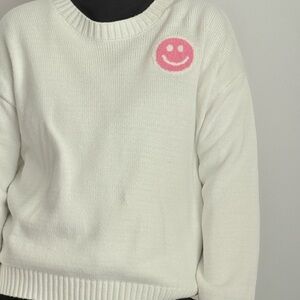 White Sweater with Pink Smiley